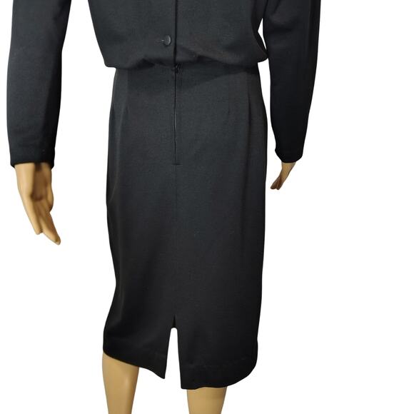1960s Mod MCM Black Long Sleeve Highneck Pencil Skirt Dress Back Buttons Size S - Picture 8 of 11
